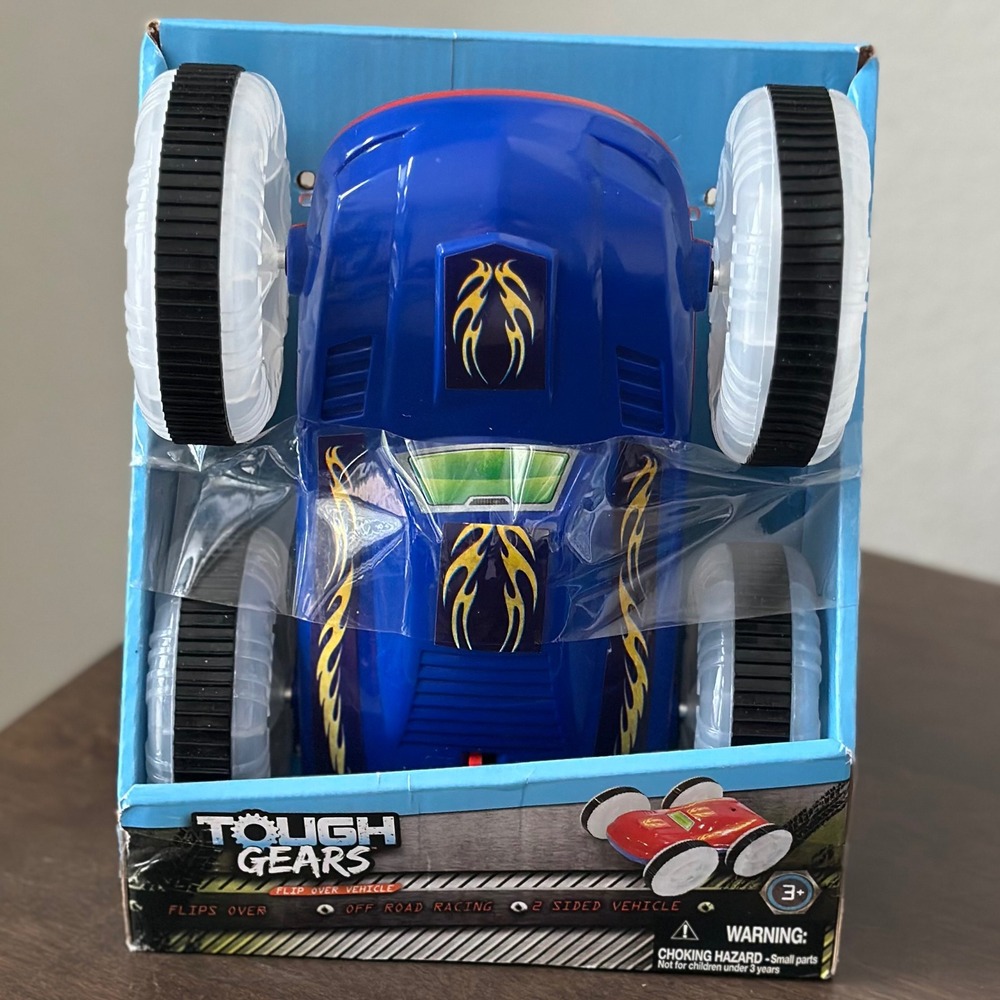 Tough Gears Flip Over Vehicle Blue Red‎ Flame 2 Sided Off Road Racing Stunt Toy